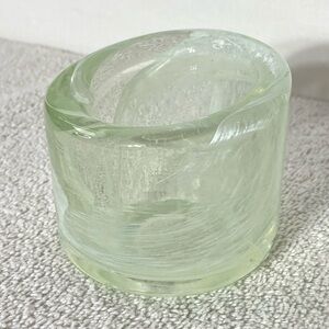 Vintage Hand Blown Art Glass Candle Holder W White Swirl Motif